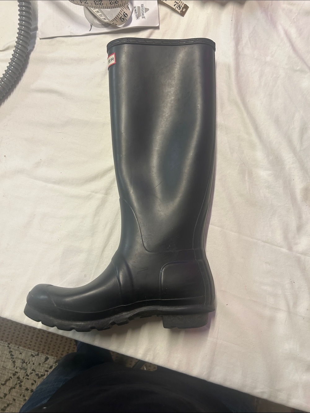 Hunter Black Tall Gloss Rain Boots with Red Logo - Picture 2 of 5